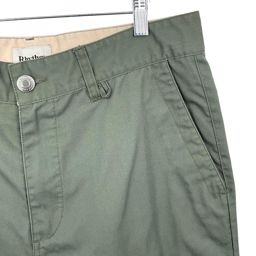 Rhythm Pants Mens 34x31 Green Chino Straight Leg Rhythm Customs Casual Pockets - Picture 3 of 13